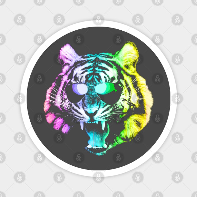 Big Rainbow Tiger with Glasses Magnet by robotface